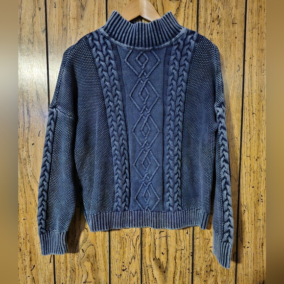 House of Harlow 1960 Sweaters - HOUSE OF HARLOW 1960 Navy Fisherman Cable Knit Mock Neck Sweater - Medium